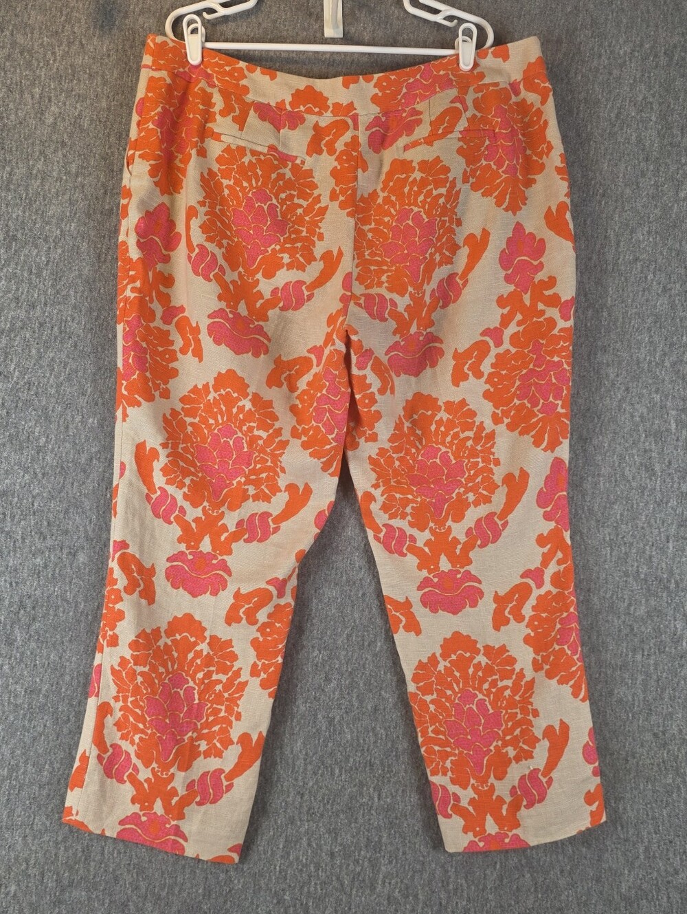 Boden Floral Brocade Linen Pants Tan Orange Pink Wmn's 16R - Picture 4 of 13